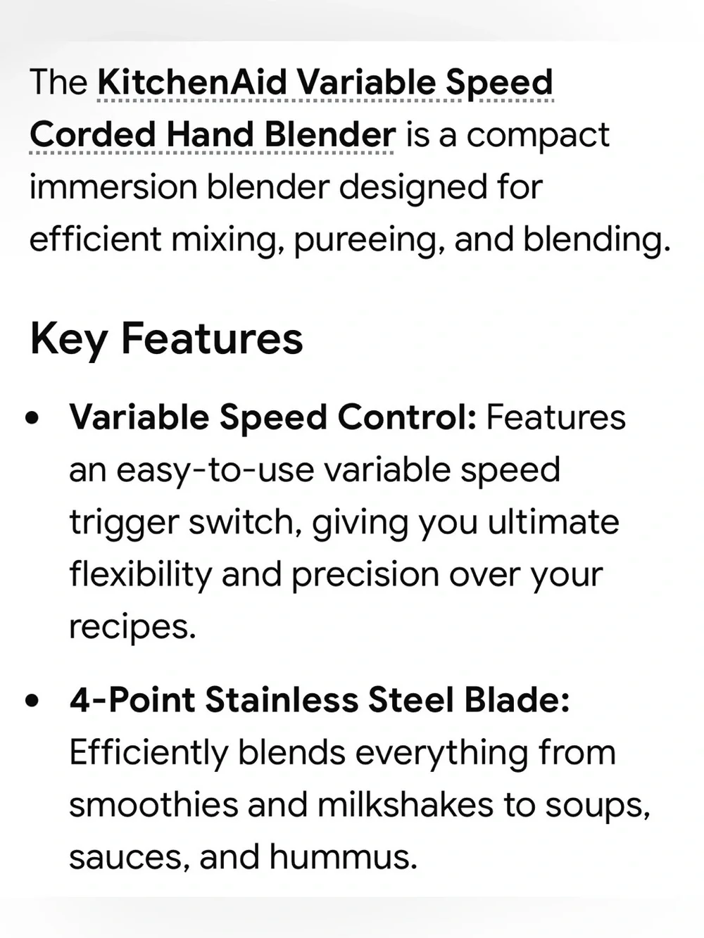 NIB KitchenAid Variable Speed Corded Hand Blender